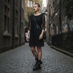 Jonathan Martin Full Lace Long Sleeve Shift Dress M Black Goth